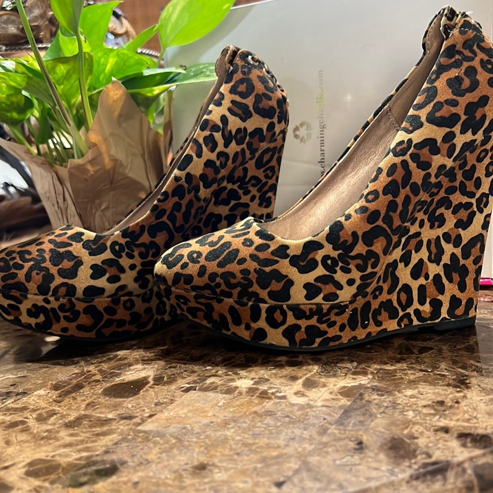 Qupid Wedge Animal Print Shoes